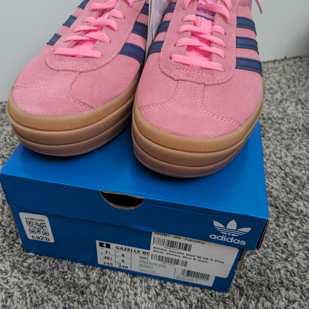 adidas Gazelle Pink and Navy Athletic Shoes - Picture 2 of 10
